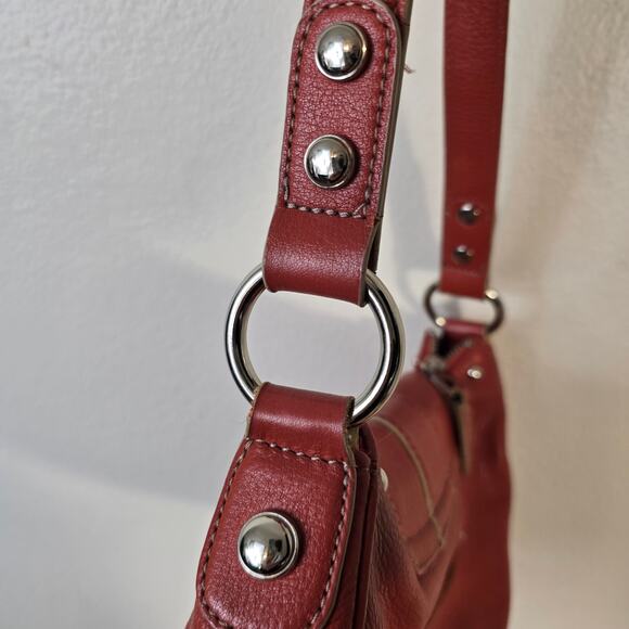 B Makowsky Shoulder Bag Rust Orange Pebbled Leather Silver Leopard Lining READ - Picture 6 of 16